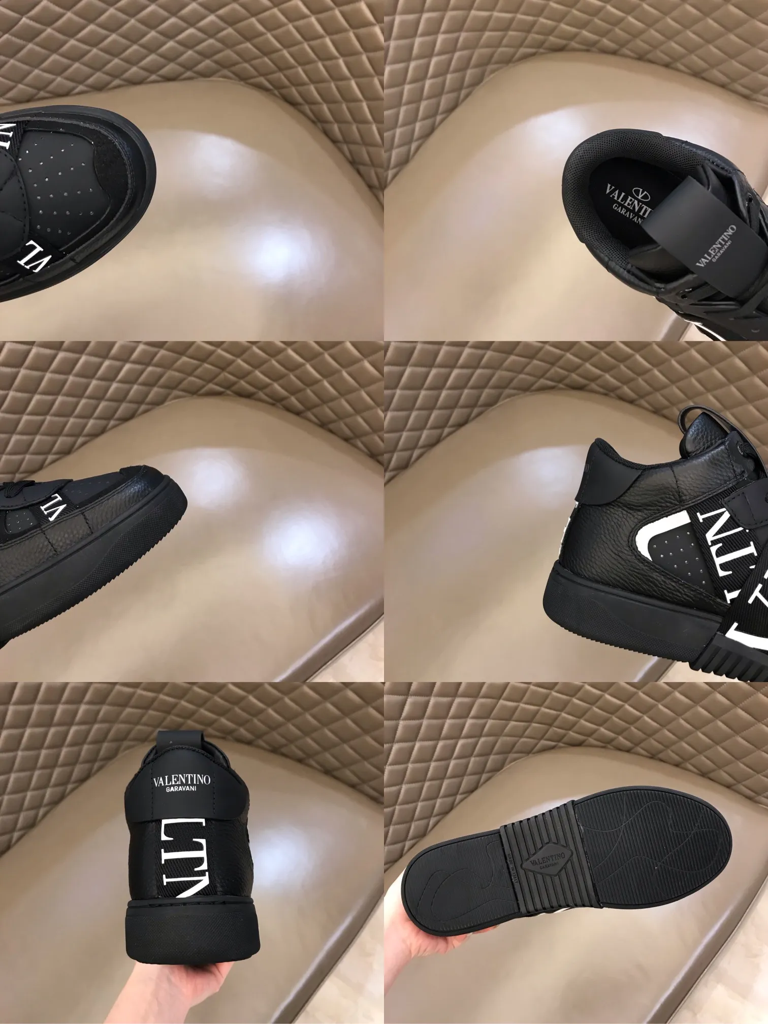 p480 "VALETINO**" new high-top 🆕 calfskin lace-up sneakers. No man should be able to refuse these shoes. The classic color scheme is so handsome! Purchase a high-precision replica of the original version to instantly sell off the market currency! 6 VLTN logo rubber effect straps - Valentino Garavani Logo printed on the back and tongue, all materials are customized to ensure quality! Size: 38-44